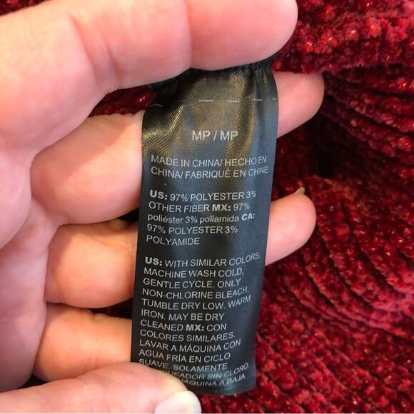 WHBM dark red velour chenille knit cowl neck off shoulder sweater Medium Petite - Picture 8 of 14